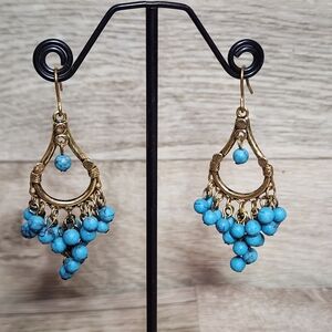 Vintage Peacock Blue and Silver Chandelier French Wore Earrings